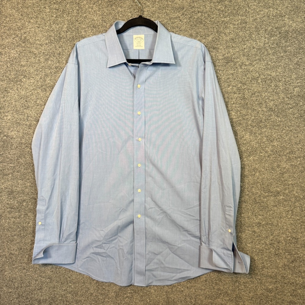 Brooks Brothers Shirt Mens 17.5-36 Blue Chambray 1818 Regent Button Up Flip Cuff